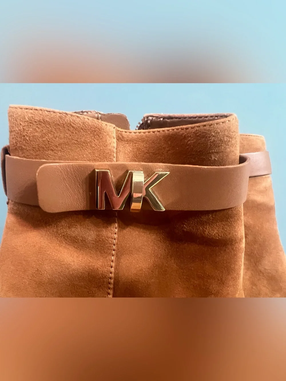 Michael Kors Brown Suede MK Logo Ankle Boots Block Heel Size 6.5